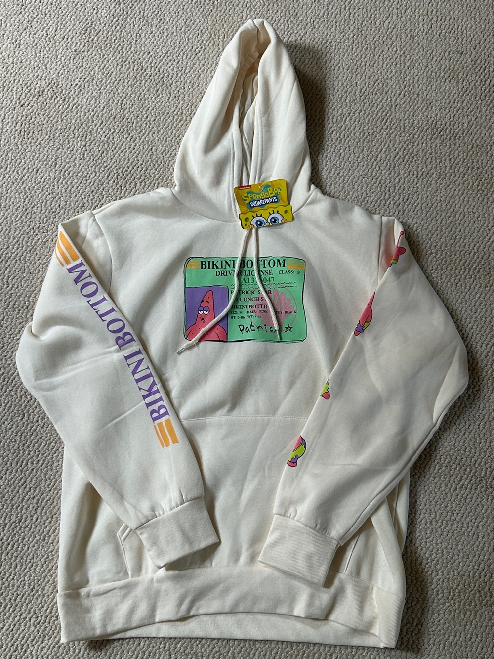 NWT Nickelodeon Cream SpongeBob SquarePants Pullover Hoodie